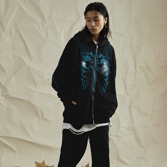 Dark Print High Street Hooded Fleece Zip-Up Sweatshirt