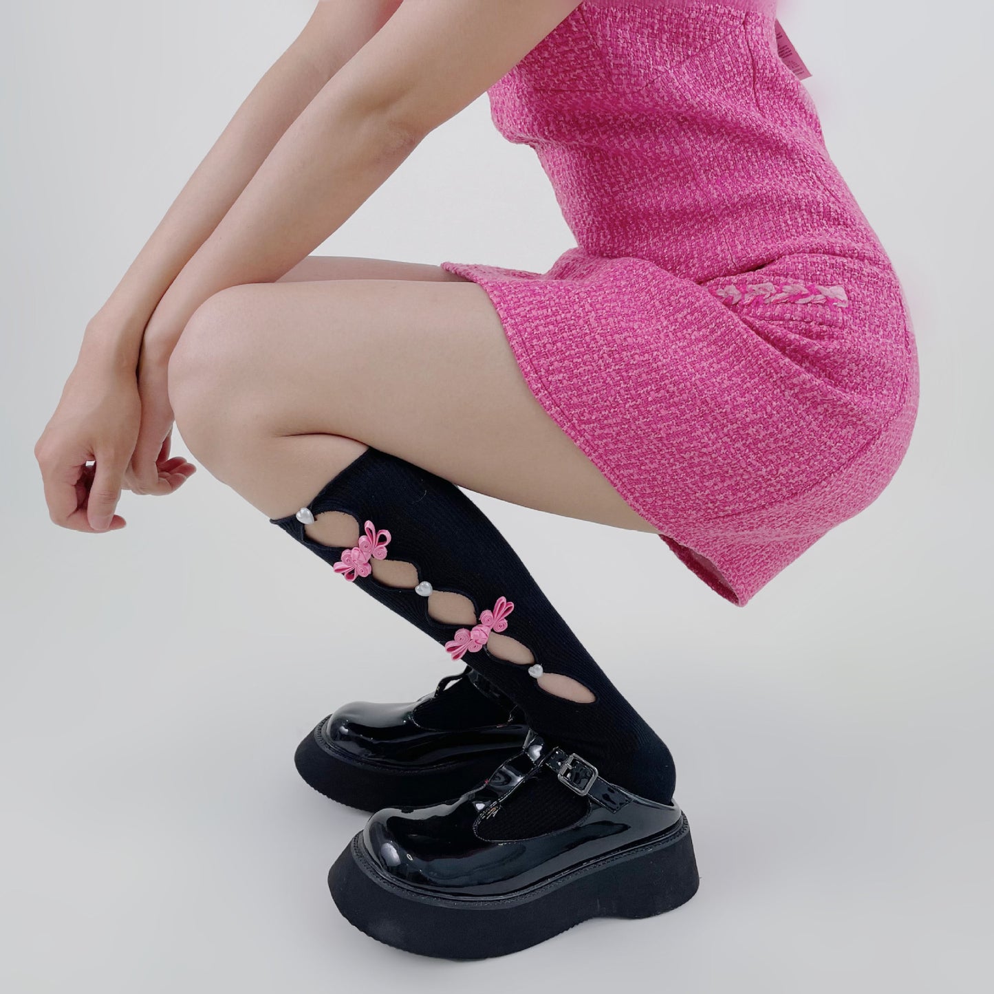 Cute Rabbit Cheongsam Button Decorative Socks