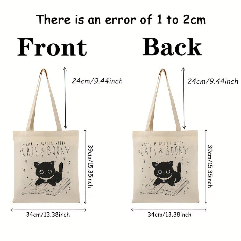 Fashion Durable One Shoulder Cat And Book Large Capacity Canvas Bag
