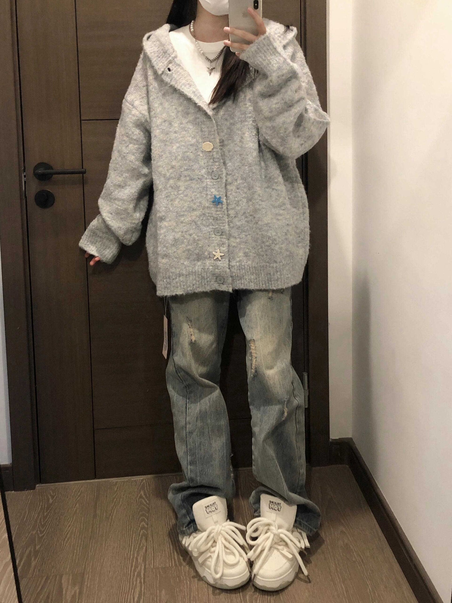 Hooded Sweater Cardigan Coat Women's Knitted Blouse