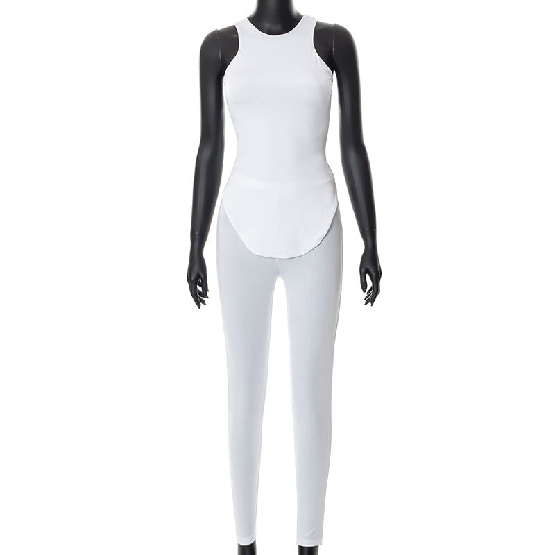 Women's Autumn Solid Color Round Neck Sleeveless Vest Trousers