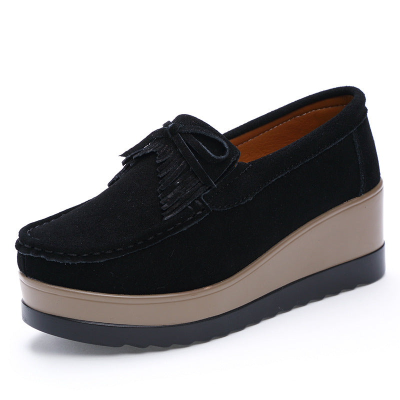 Nye Kvinder Kvast Sløjfe Design Sko Mode Tyk Bund Kilehæl Sko Casual Slip-on Ensfarvet Flade Sko