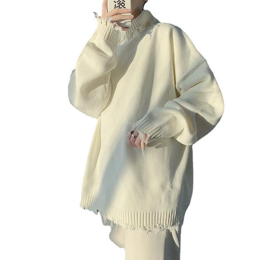 Half High Neck Ripped Sweater Autumn And Winter Knitting