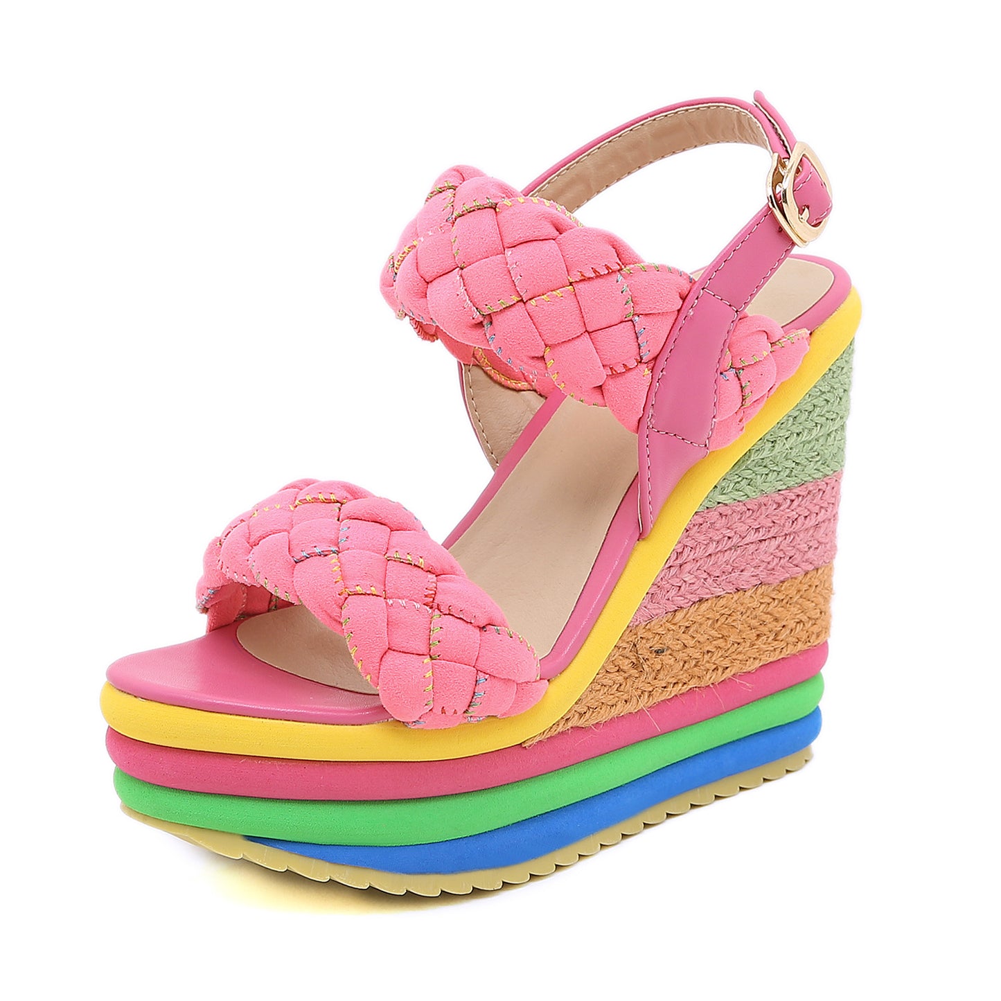 Super High Heel Sandals Rainbow Straw Muffin Candy Color
