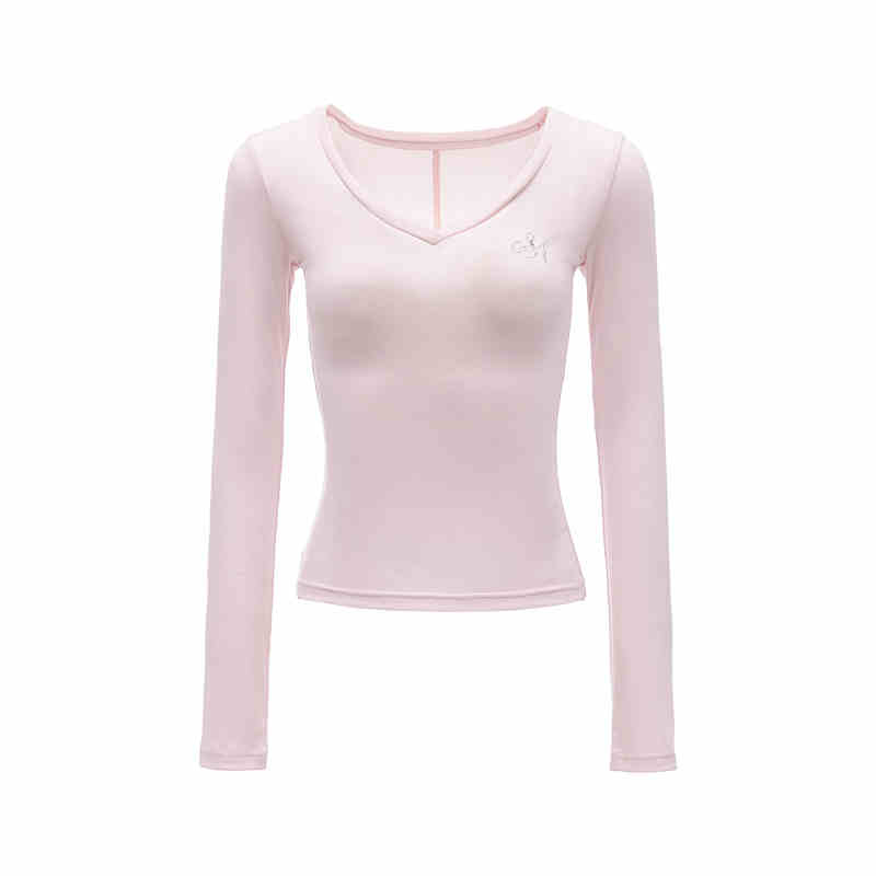 Knitted Rhinestone V-neck Bottoming Shirt Slim Fit Slimming Long Sleeves T-shirt