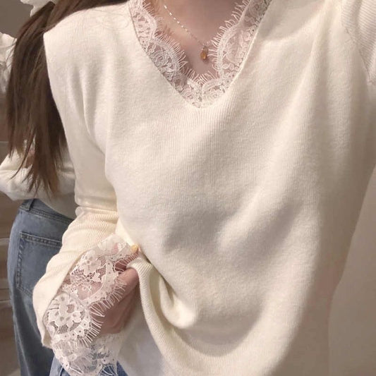 Casual Soft-style Top With A Designer Touch Featuring Lace Paneling And Reversible Wear