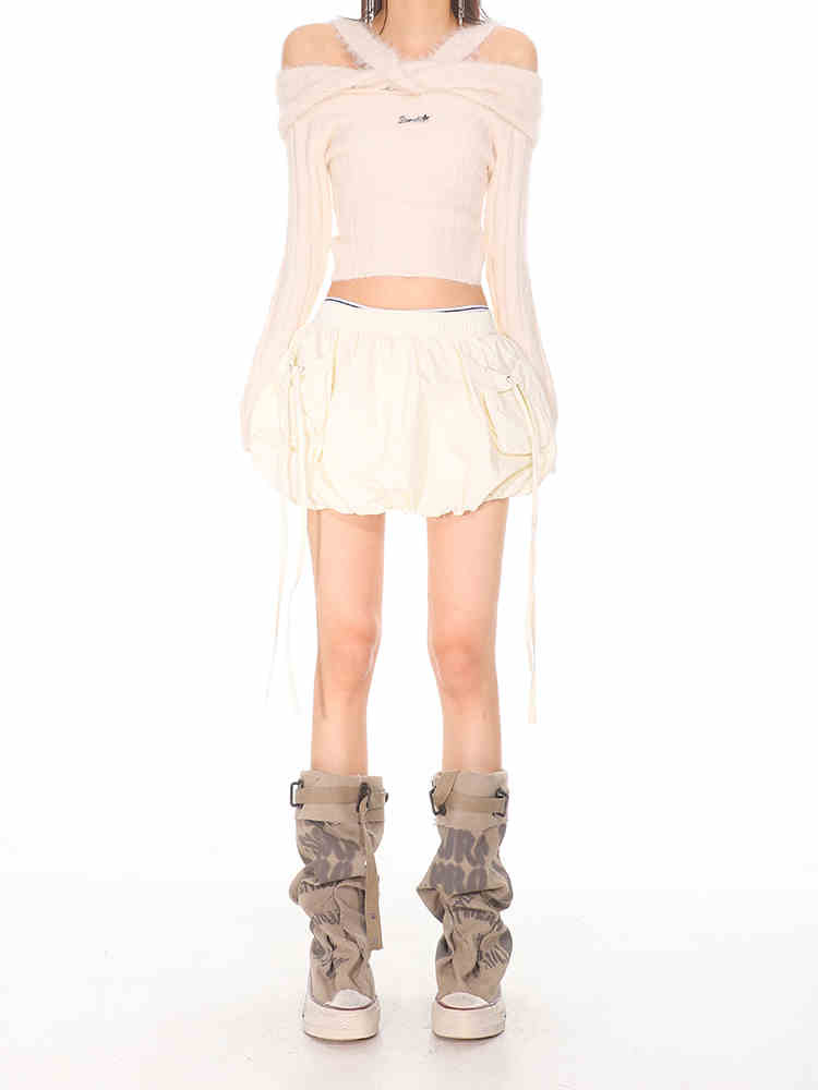 Elastic Drawstring Skirt Women's Overalls Pocket Skirt