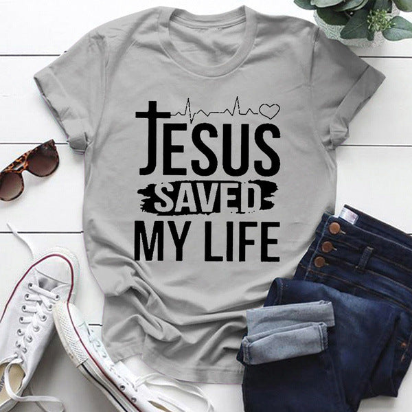 Loose Casual Solid Color Printed Short Sleeve T-shirt