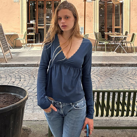 Høj Renhed Hot Girl Blonde V-hals T-shirt