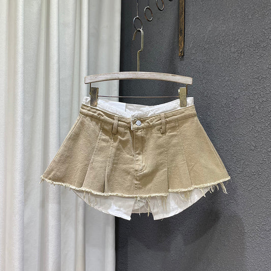 Loose Patchwork Niche Irregular Fake Two A-line Skirt