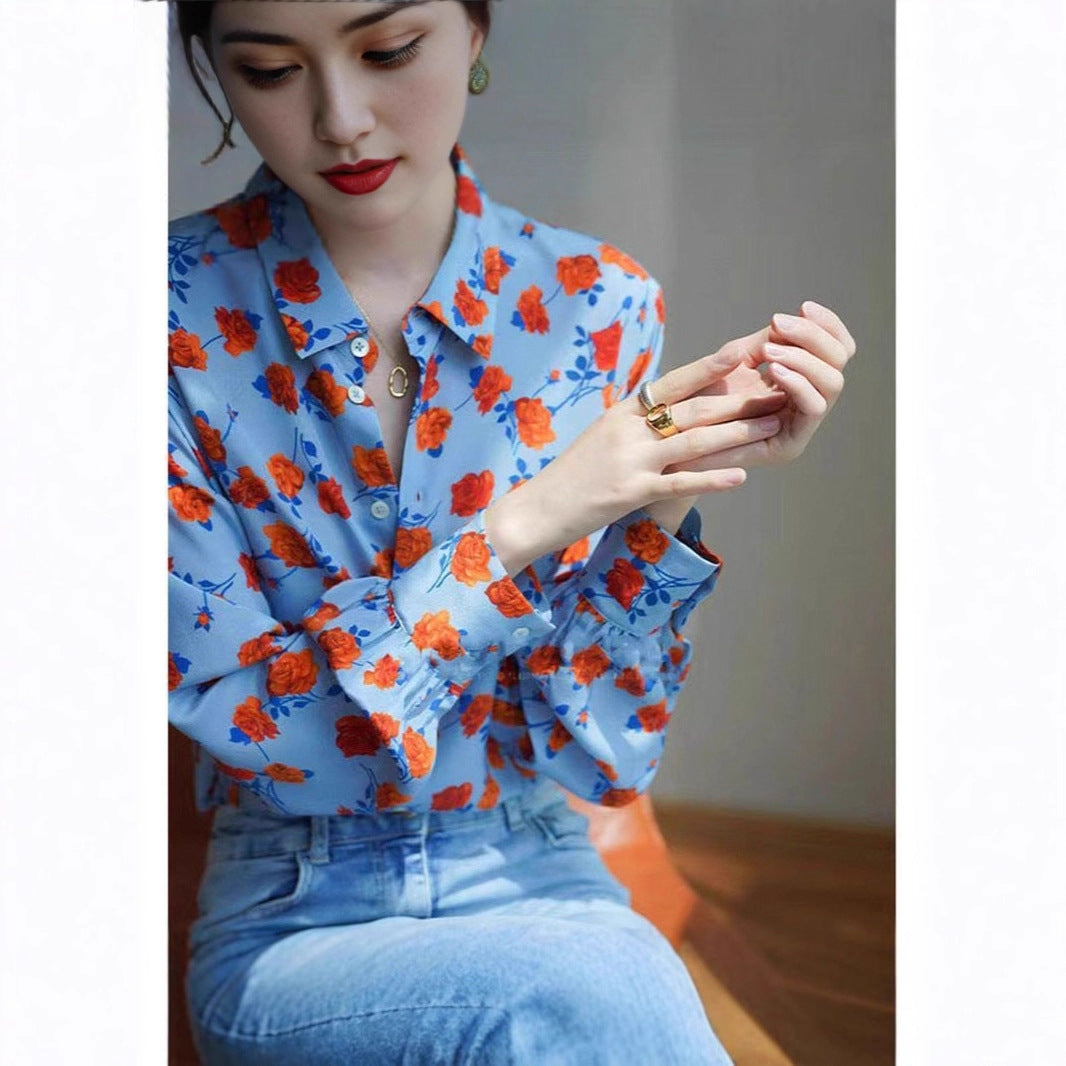 Design-print Retro Long-sleeved Shirt