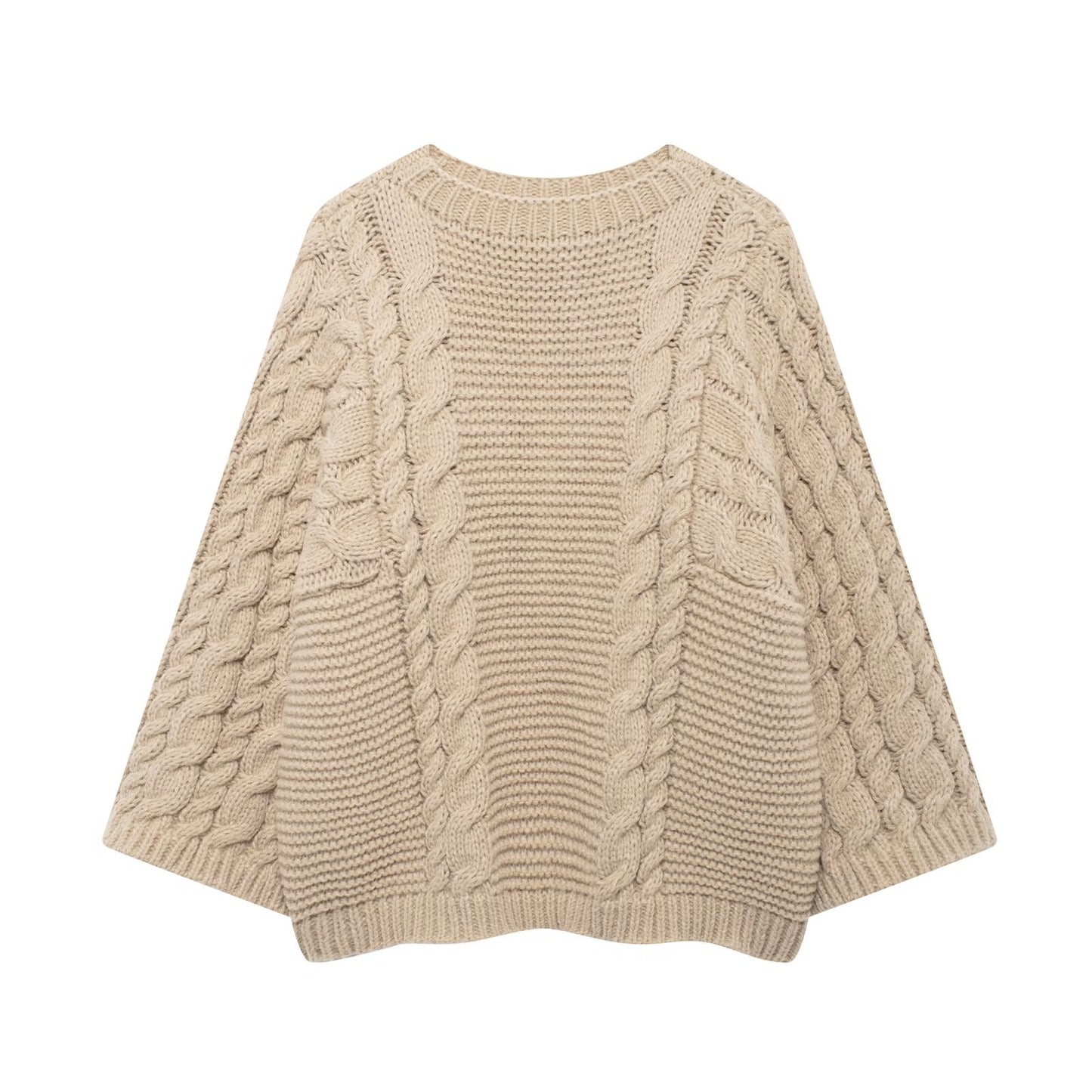 Twist Texture Round Neck Pullover Large Sleeves Sweater