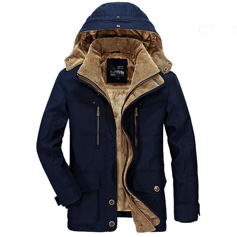 Casual Multi-pocket Hooded Men's Thick Cotton Jacket