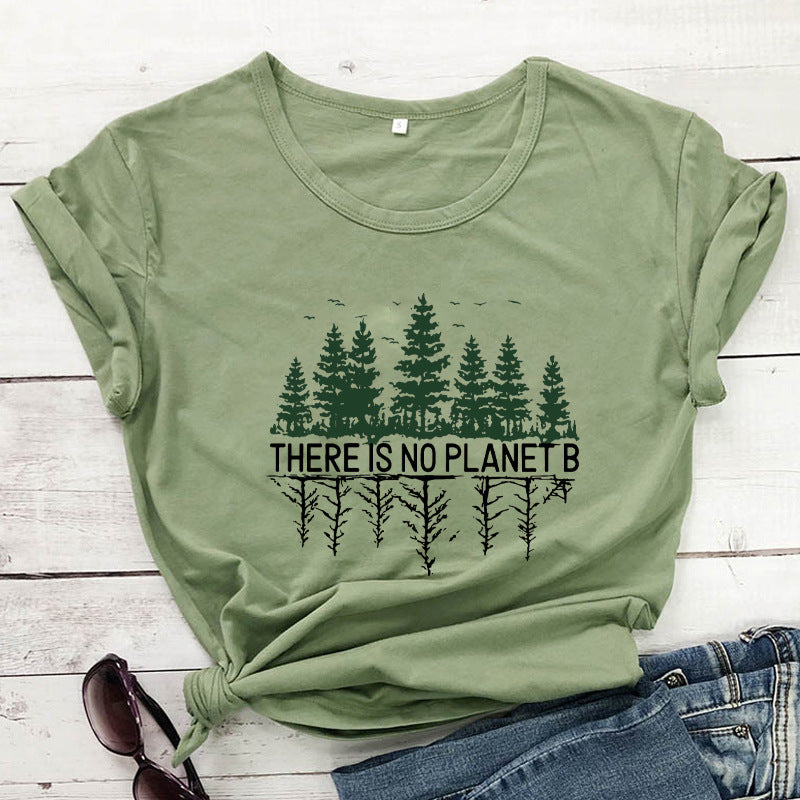 Pine Forest Pattern European And American Street Popular Short-sleeved T-shirt Female