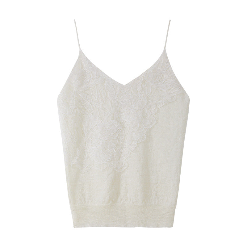 Temperament And Thin Lace Stitching Single Wear Knitted Vneck Suspender