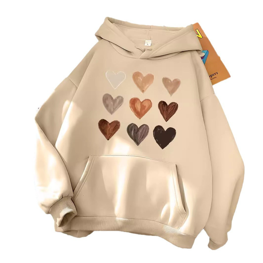 Gradient Heart-shaped Kangaroo Pocket Printed Hoodie