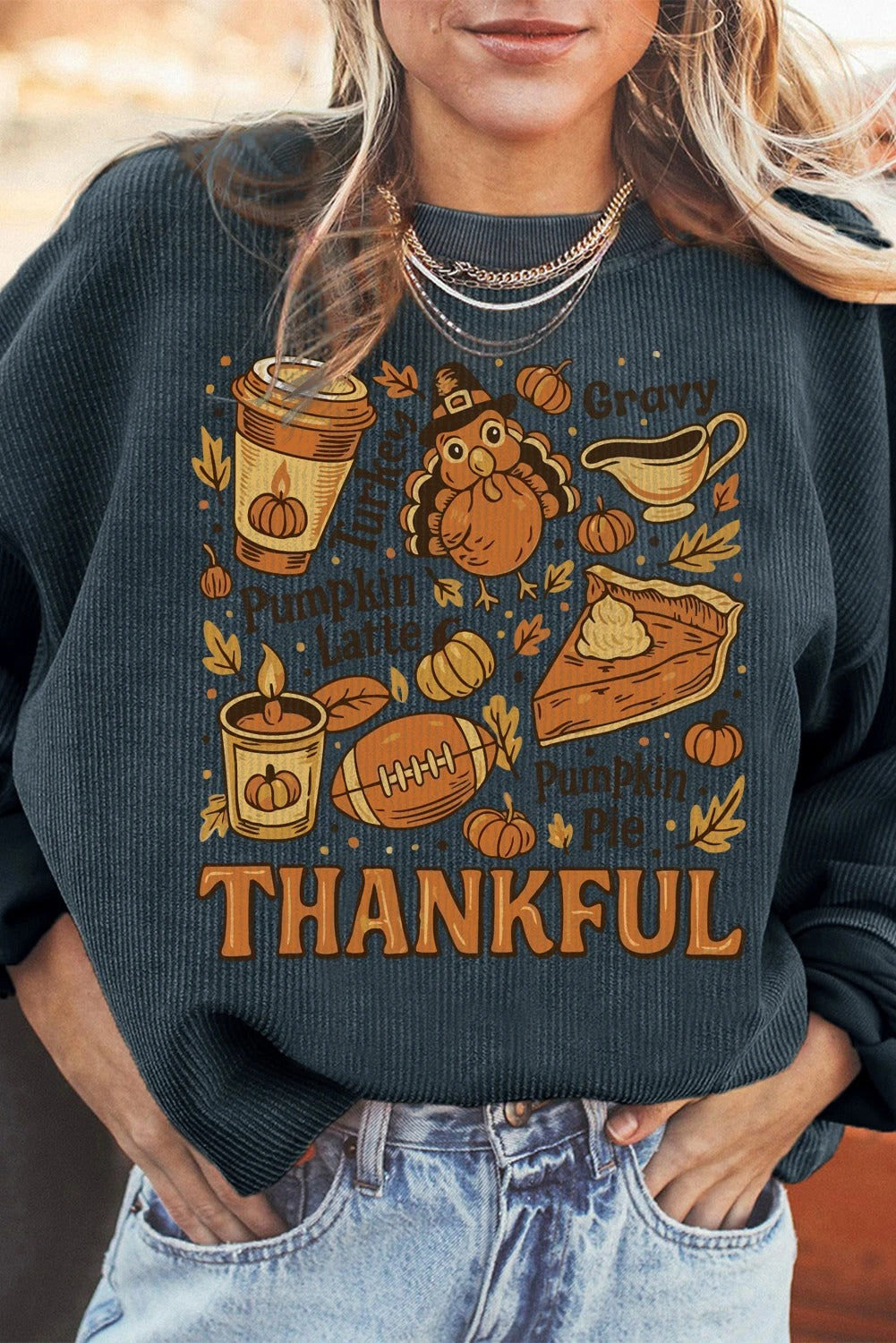 Women's Solid Color Loose Round Neck Print Long-sleeved Sweater