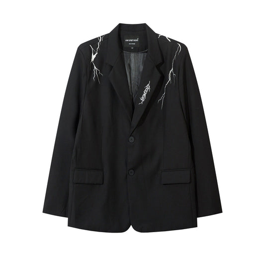 Men's Trendy Fashion Lightning Print Design Sense Niche Suit Jacket
