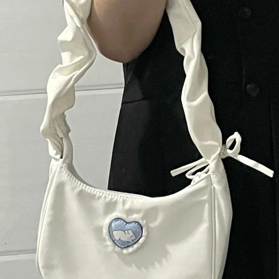 Women's Fashion Simple Love Rabbit Pleated Drawstring Handbag