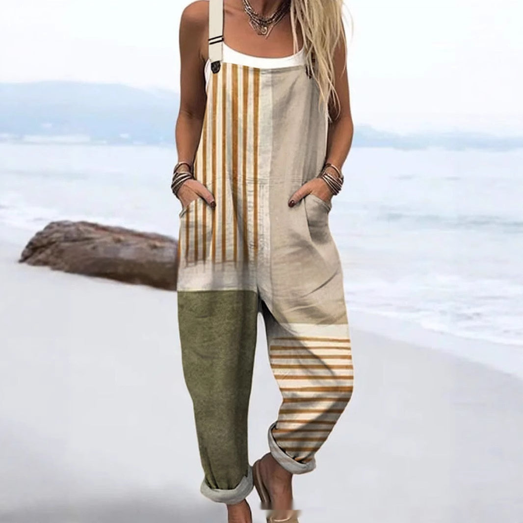 Women's Printed Pocket Wide Leg One-piece Trousers