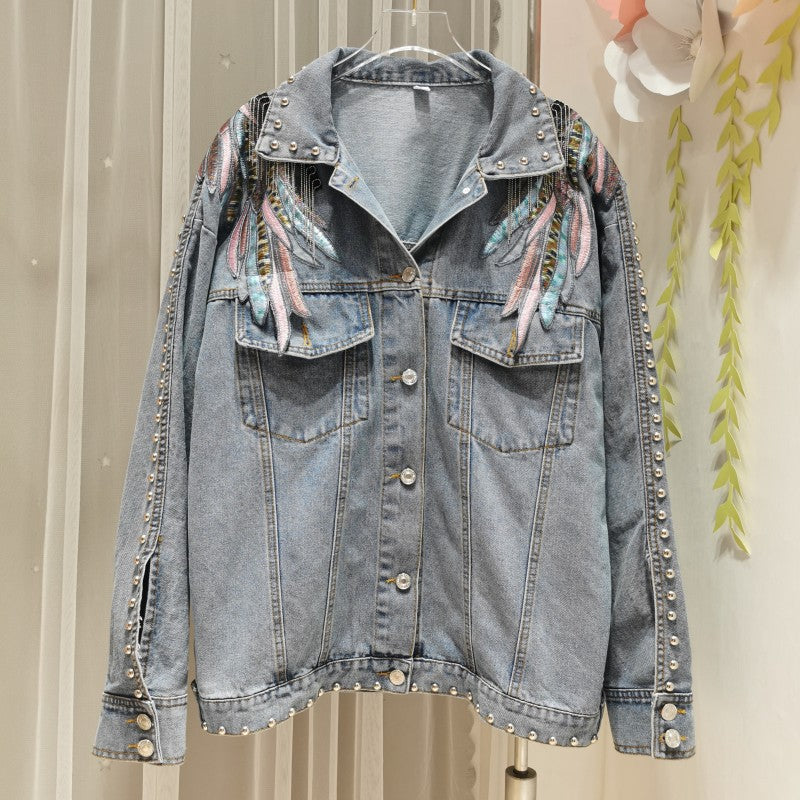 Wings Embroidered Denim Jacket Personality Versatile Casual