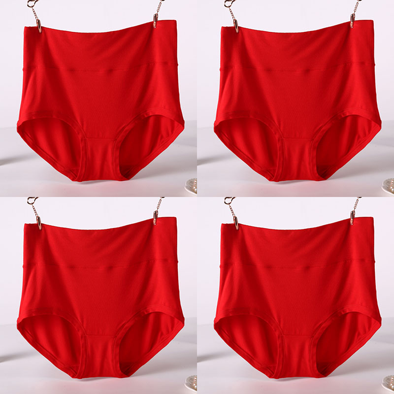 Women Underwear Soft Viscose Solid Color High Waist Panties 4pcs A Lot