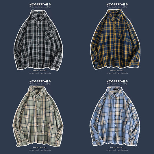 Loose Fashion Personality Men's Retro Plaid Coat