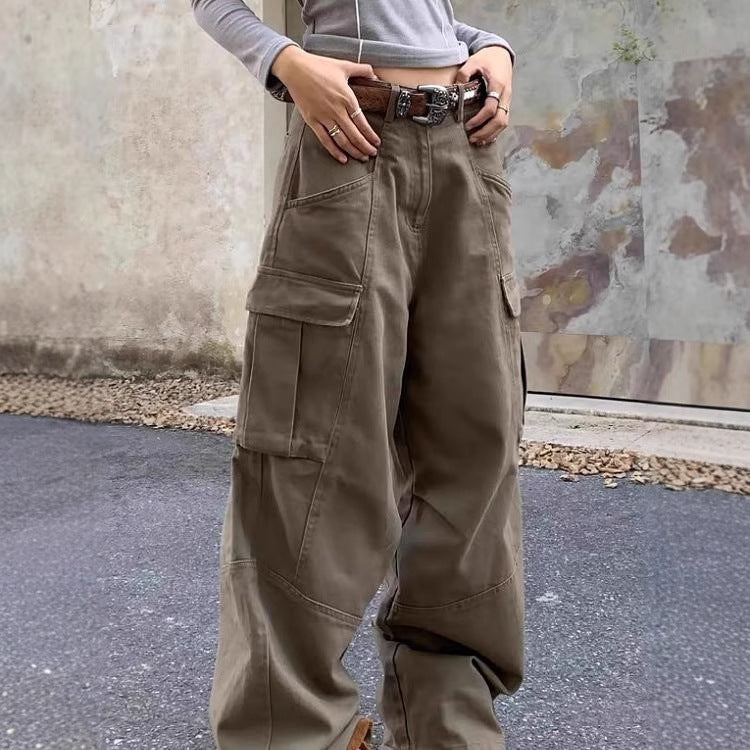 High-street Vintage Relaxed-fit Wide-leg Casual Pants