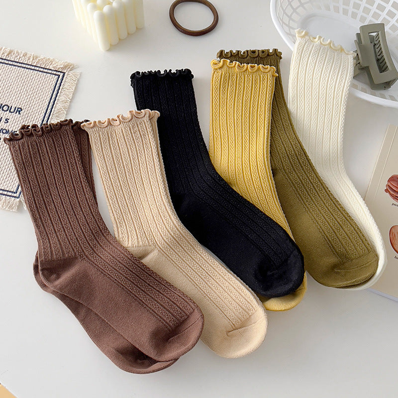 Auricularia Edge Women's Medium Hose Pure Cotton Cute Japanese Style
