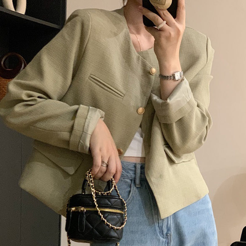 Vintage Simple Round Neck Heavy Metal Single Breasted Coat