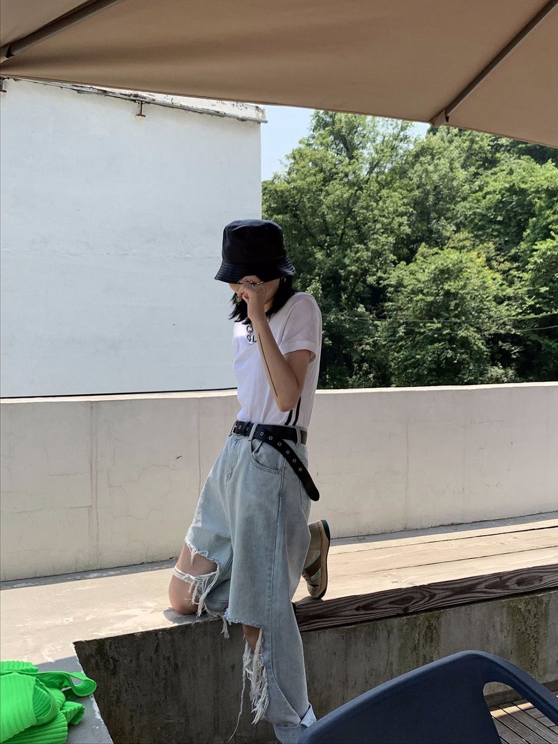 Dame Ripped Wide Leg Jeans Straight High Waist