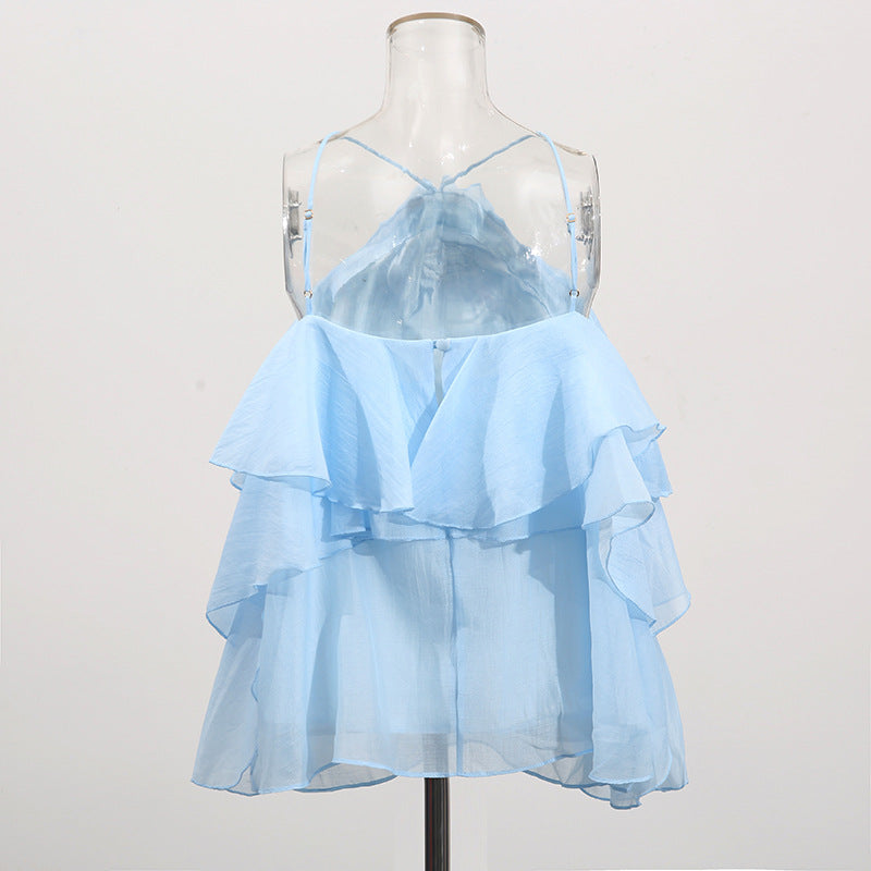Ruffled Shirt Halter Design Sleeveless Camisole