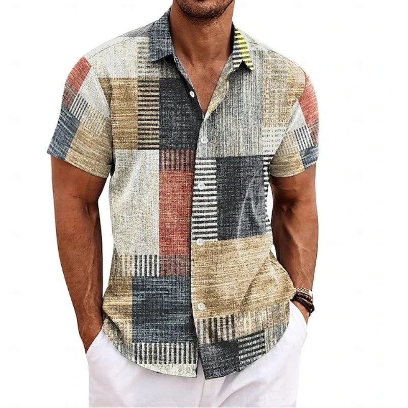 Men's Retro 3D Printed Lapel Short-Sleeve Shirt