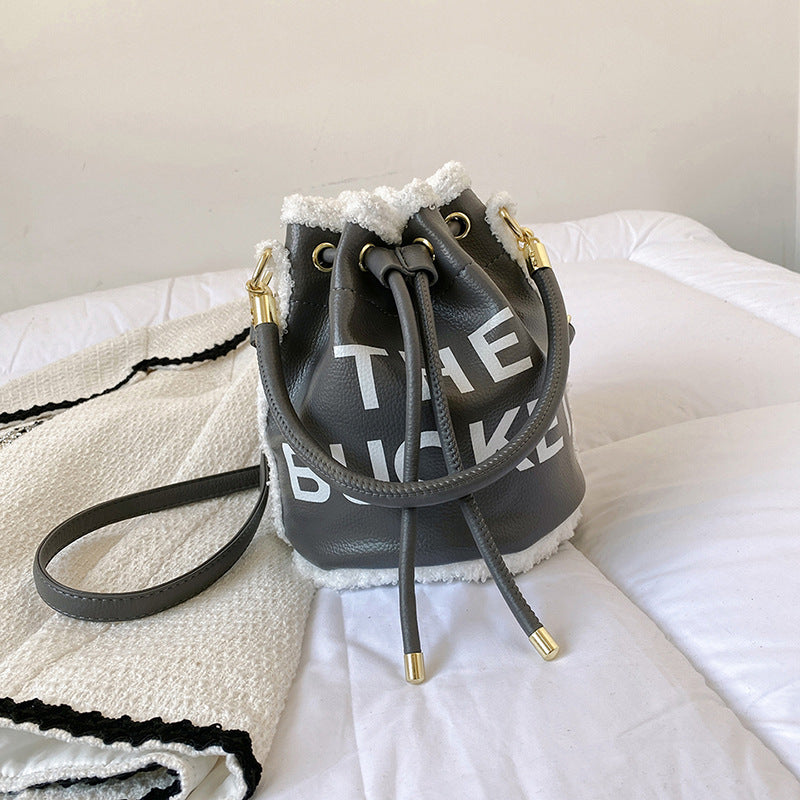 BucketLamb Wool Alphabet Portable Cross-body Bucket Bag