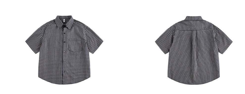 Basic American Retro Casual Plaid Short Sleeve