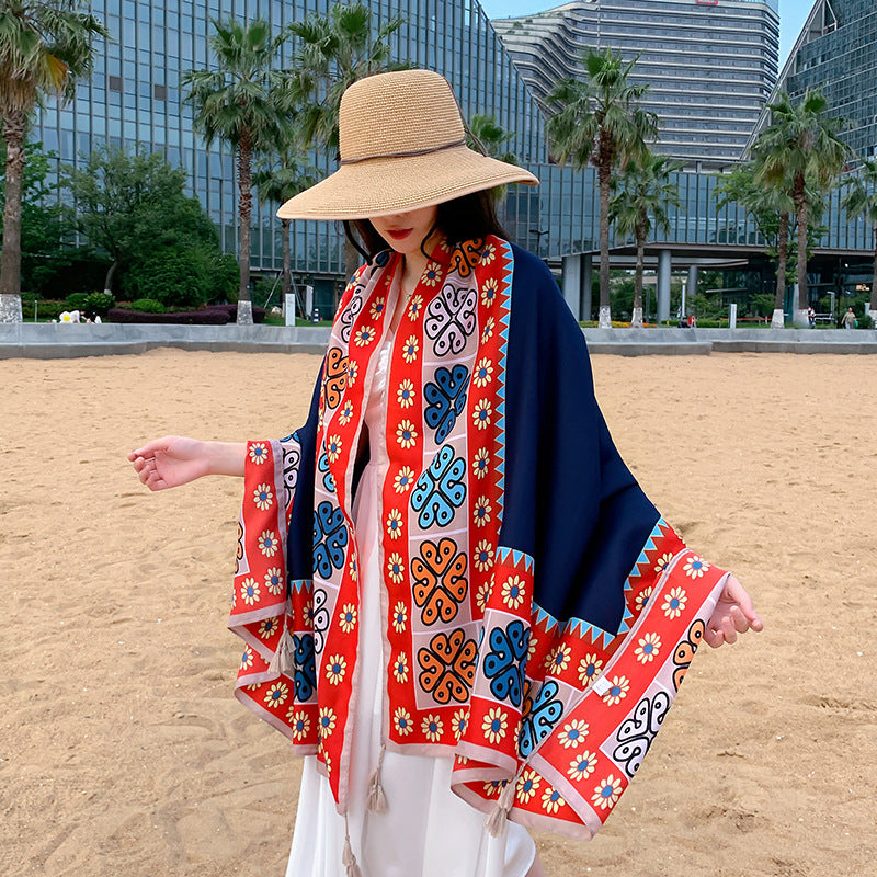 Ethnic Style Outdoor Walking Keep Warm Sun Block Shawl
