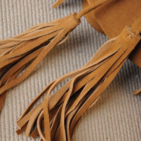Matte Cowhide Suede Tassel Drawstring Backpack