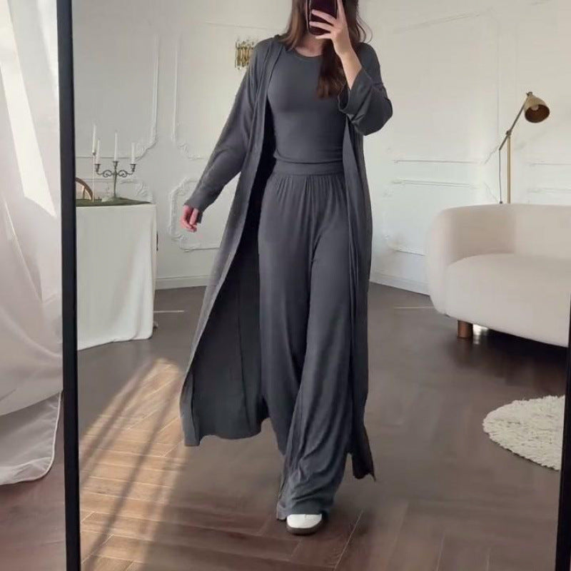 Everyday Wide-leg Pants And Tank Top Three-piece Set