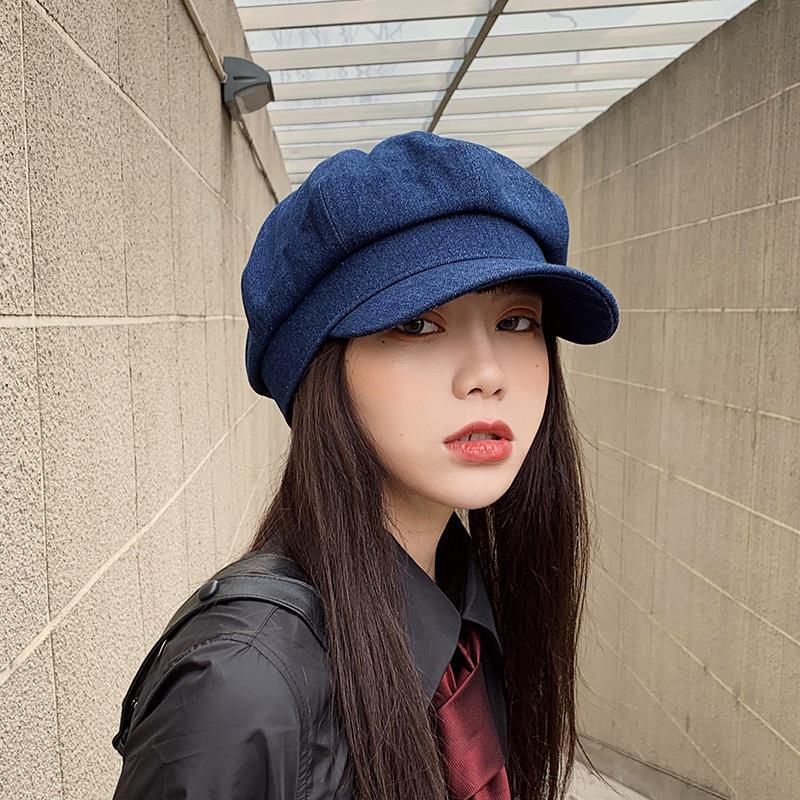 Dark Blue Denim Octagonal Cap Sun Protection