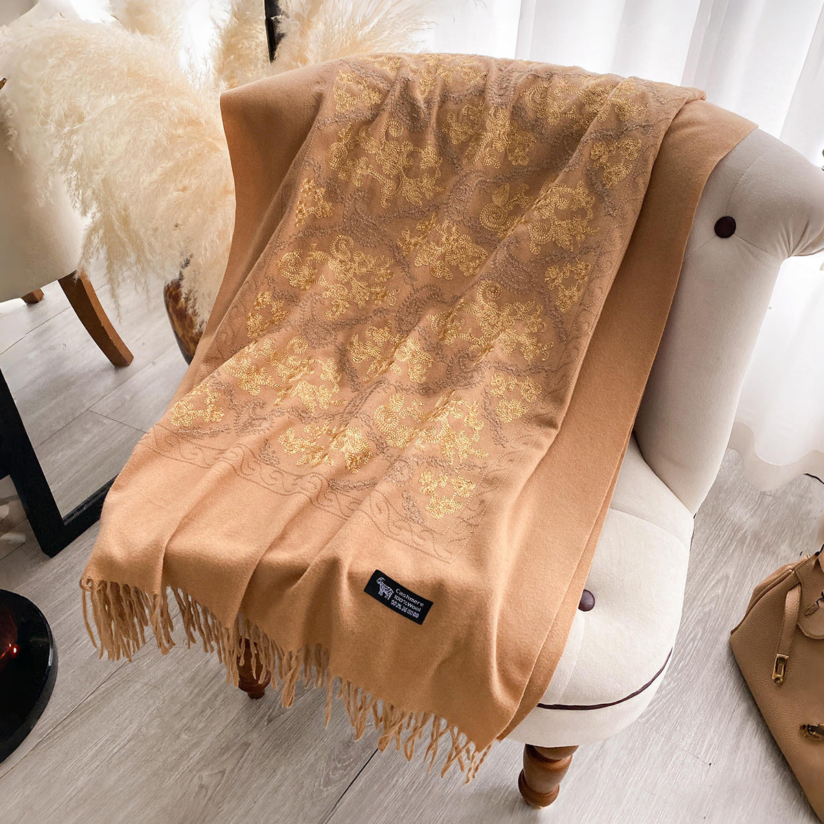 Cashew Flower Embroidered Scarf Shawl For Women