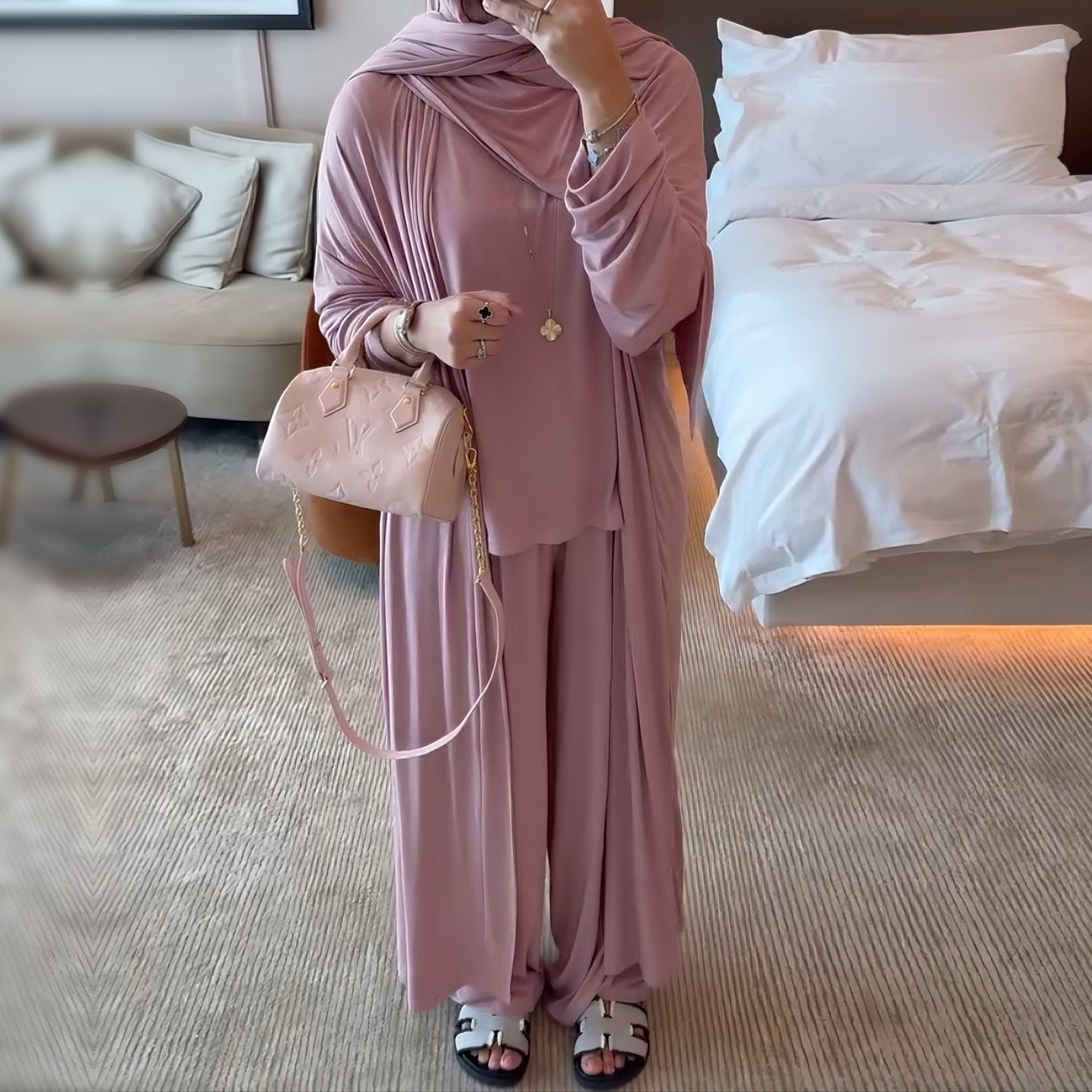 Women's Solid Color Casual Three-Piece Set