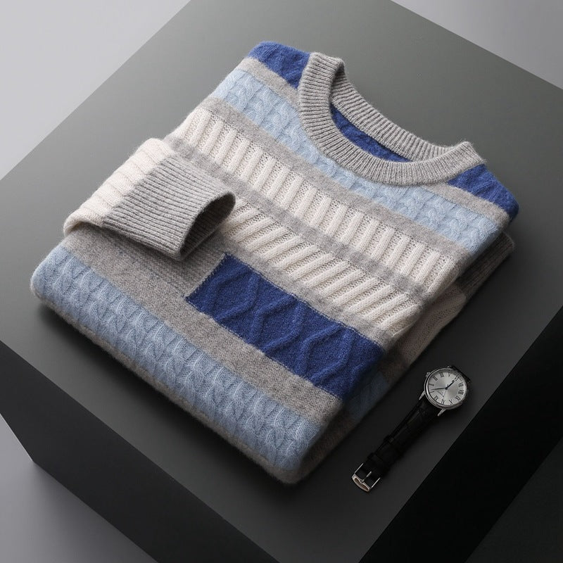 Koreansk stil Farveblok Crew Neck Cashmere Sweater til Mænd Kontrastfarve