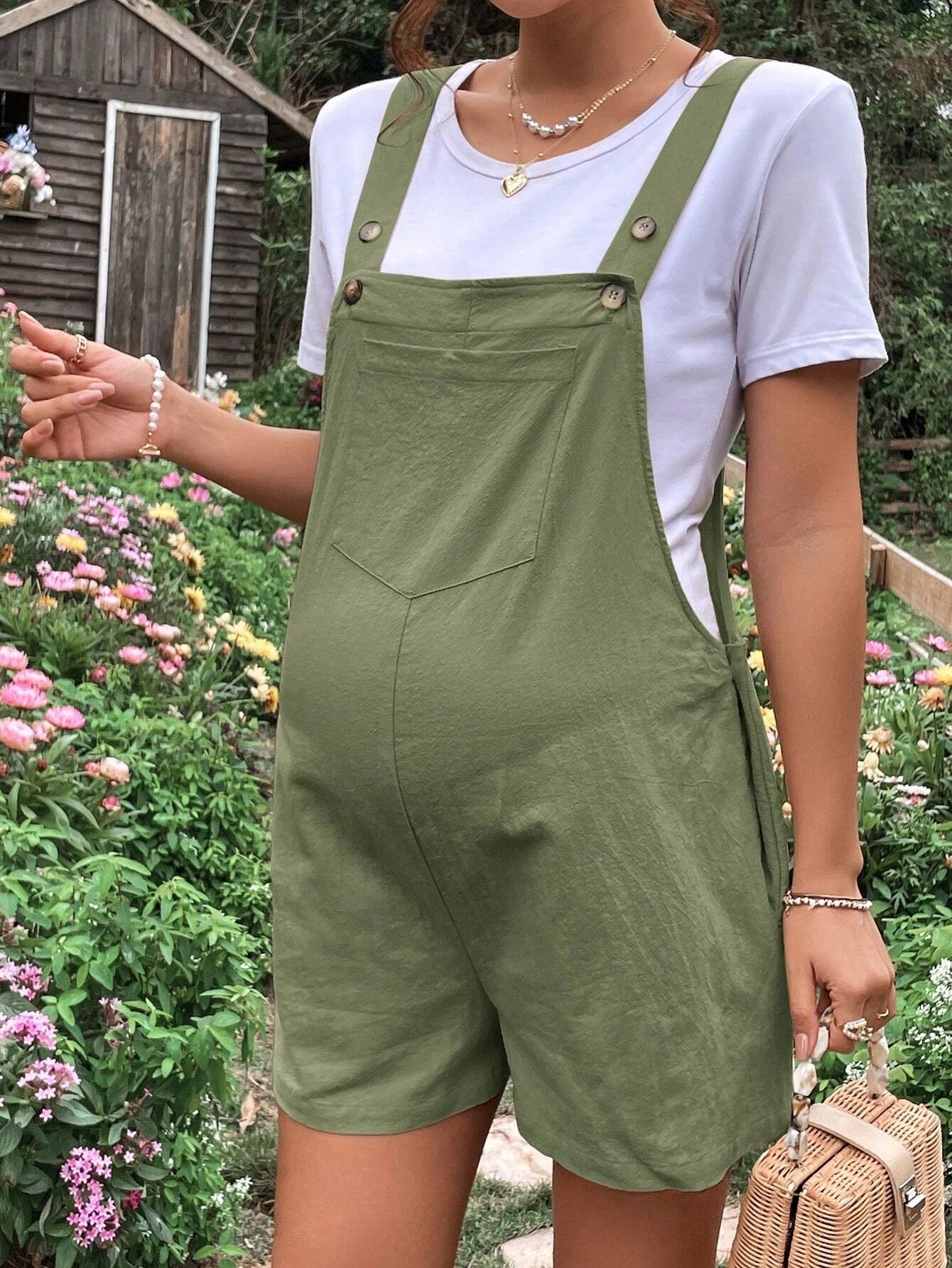 European And American Solid Color Suspender One-piece Shorts With Adjustable Waist
