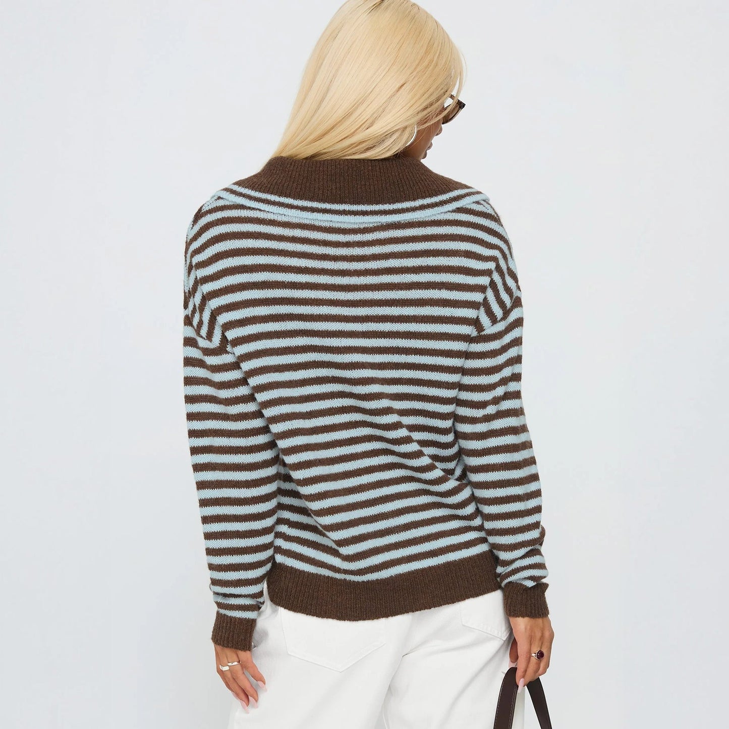 Fashion Leisure Commute Loose Striped Crew Neck Long Sleeves Sweater