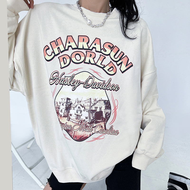 Retro Vasket Gammel Rundhalset Sweater Kvinde