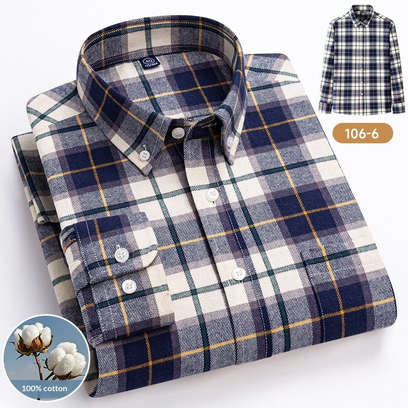 Cotton Plaid Long-sleeve Shirt For Layering Or Wearing On Its Own