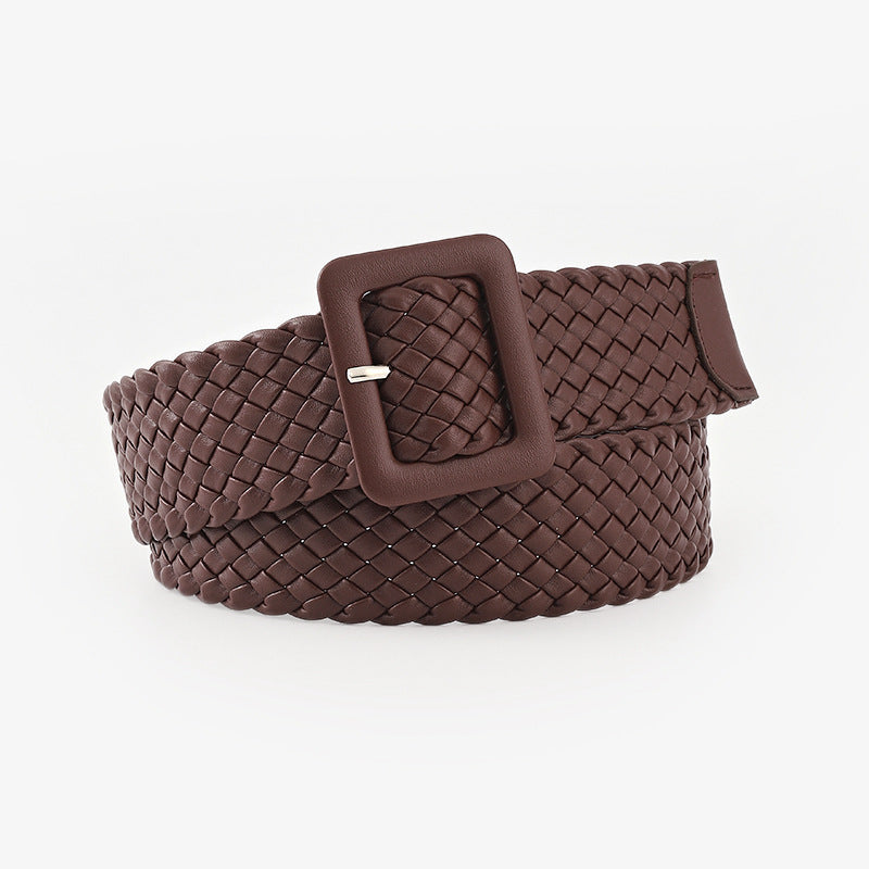 Candy Color Bag Buckle Belt Sweet Decorative Square Woven Ladies Wide Wholesale