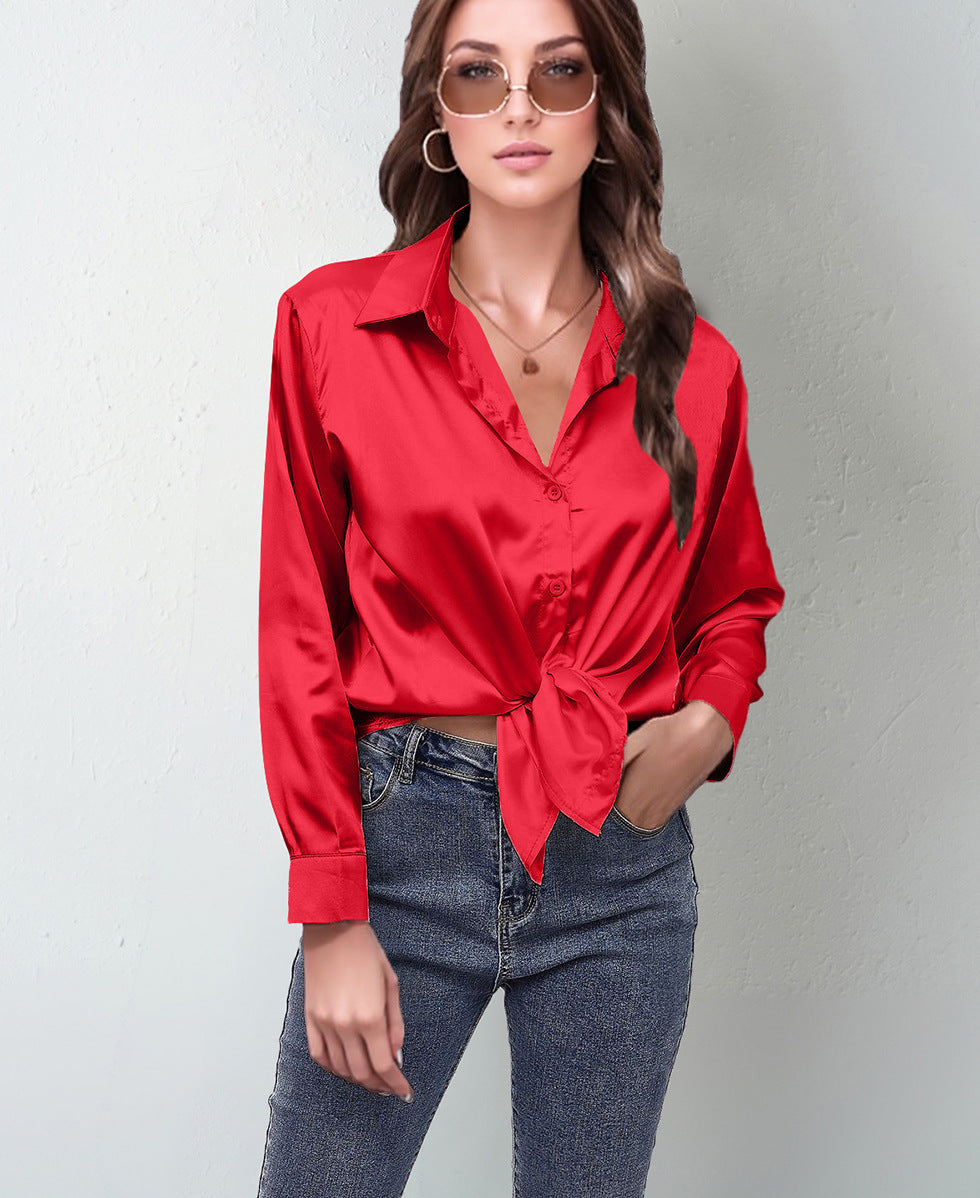 Women's Silk-like Long-sleeved Shirt Top