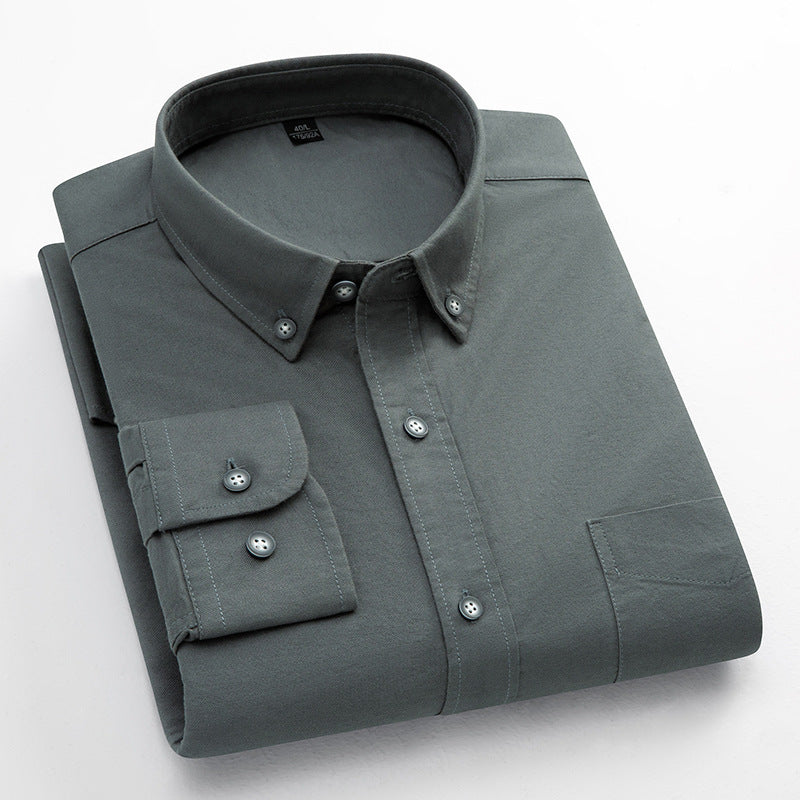 Mens Pure Cotton Solid-Color Breathable Oxford Shirt