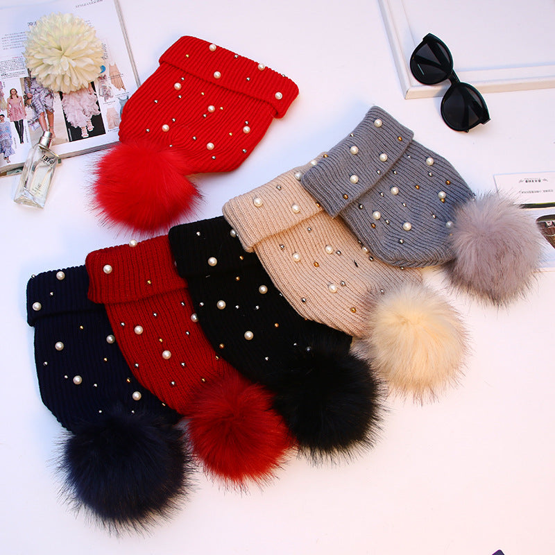 Ladies Fashion Pearl Hat Knitted Thickening